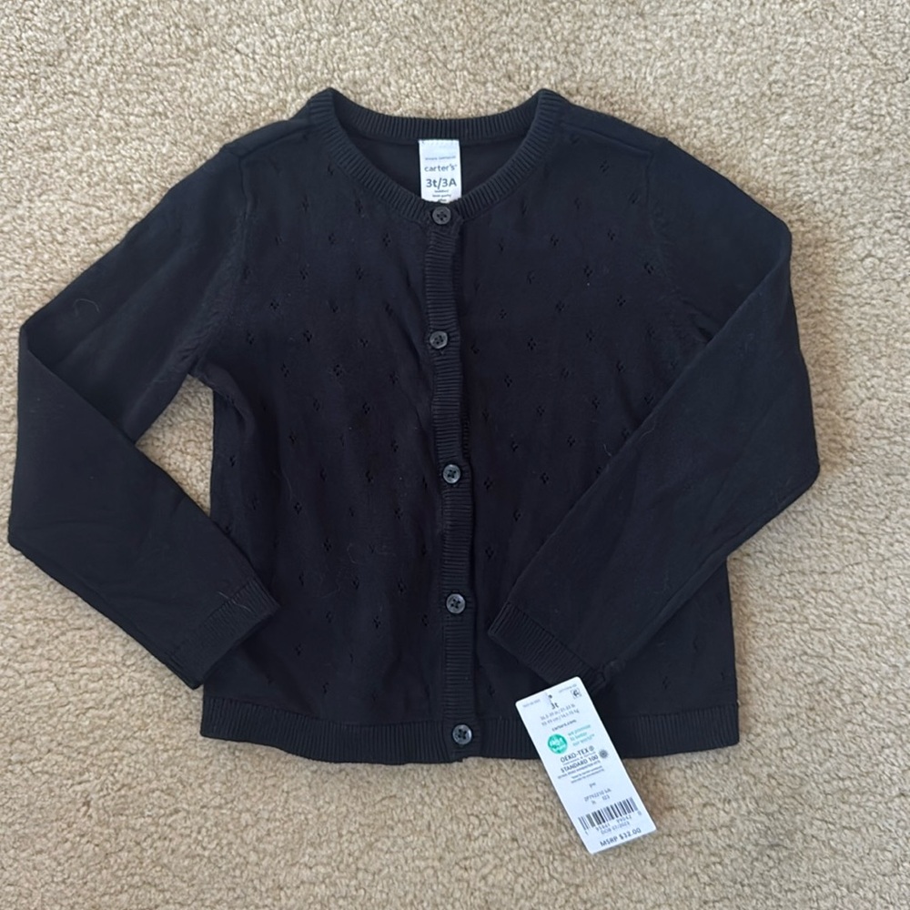 NWT Carter’s Black Cardigan 3T